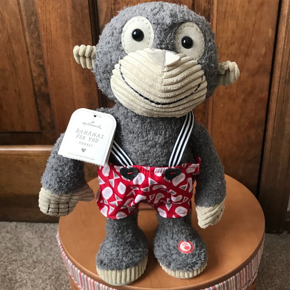 Hallmark "Bananas For You" Gray Sound & Motion Plush Monkey